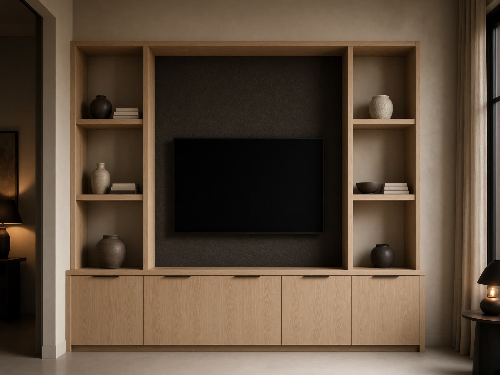 Rift white oak entertainment millwork wall